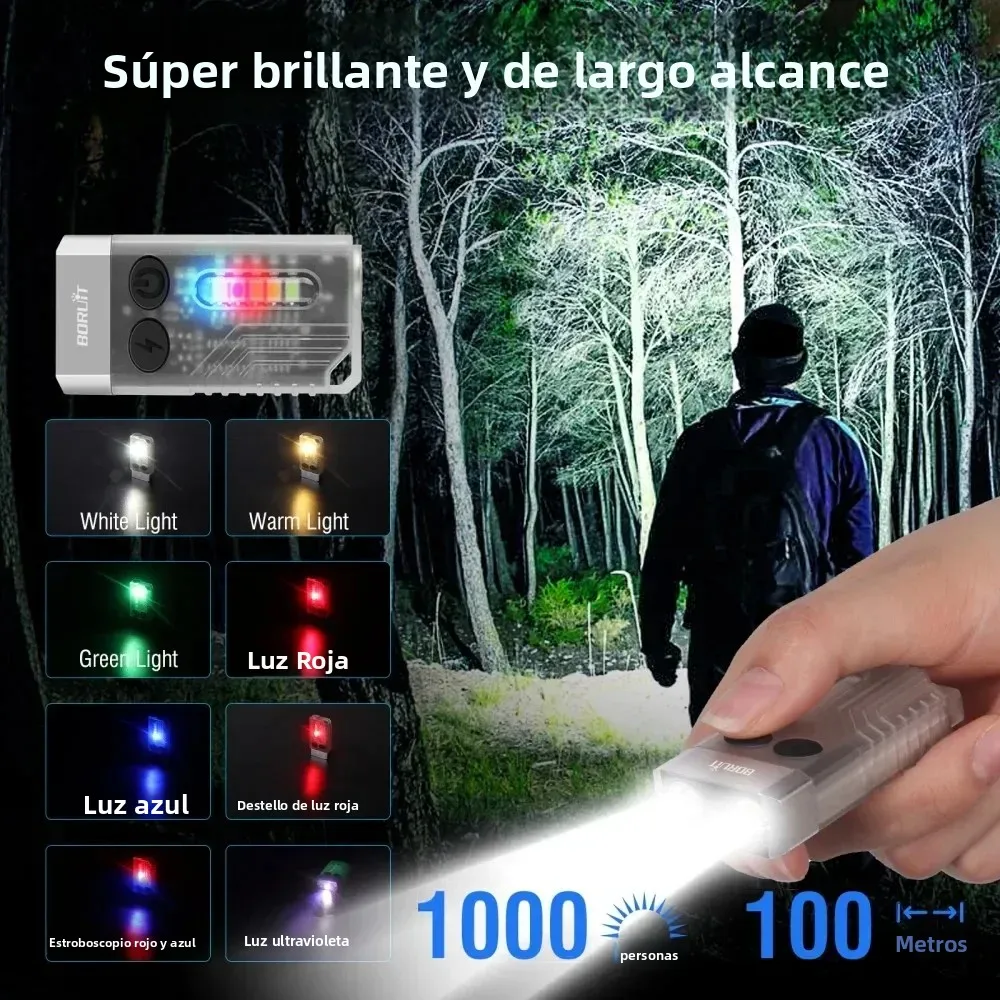 BORUiT V10 llavero UV LED EDC linterna fluorescente tipo C linterna de luz de trabajo recargable con zumbador magnético linterna de bolsillo