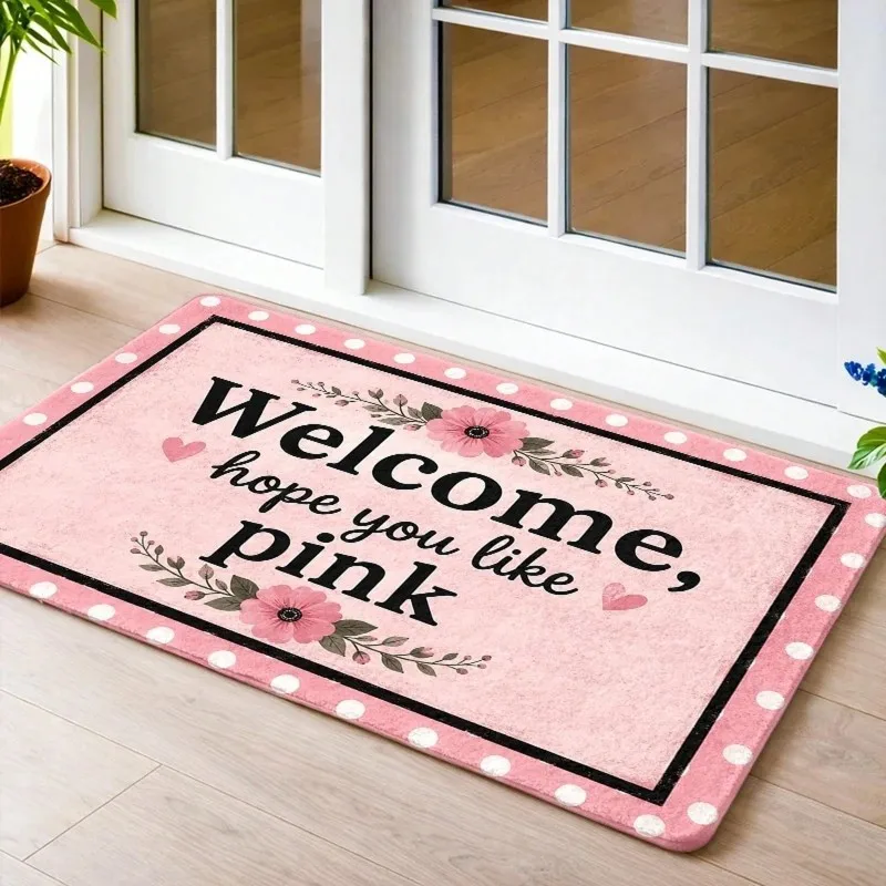 Pink Welcome Doormat Hope You Like Pink Polka Dot Floral Door Mat Girly Home Decor Cute Front Door Mat Indoor Outdoor Entryway