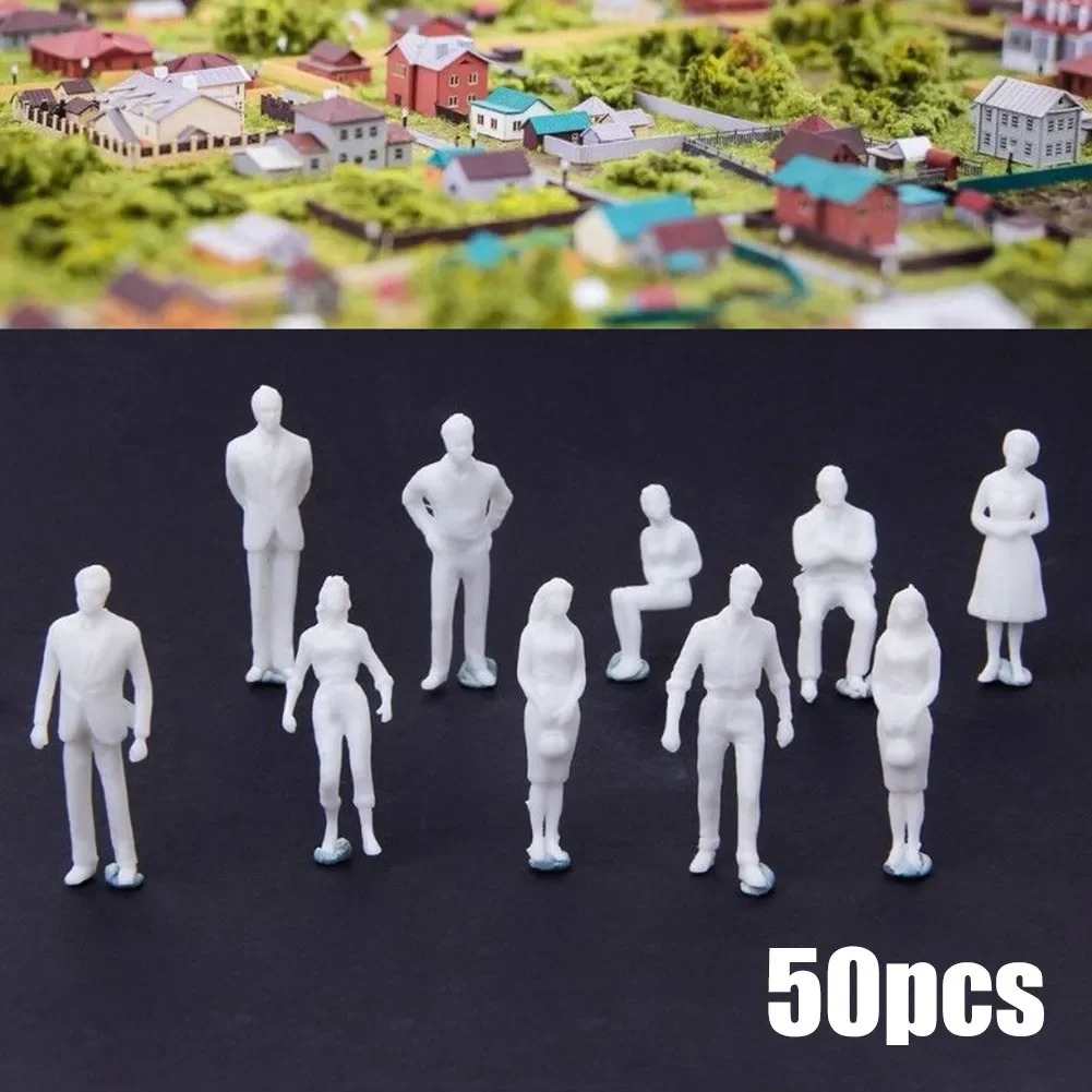 50pcs 1:50 Scale Model Architecture White Figure Toys Miniature Unpainted People For Diorama Tiny Railway Scene Layout Kit Toys