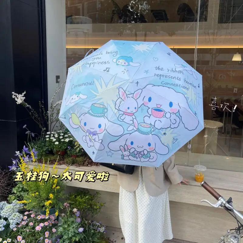 Sanrio Cinnamoroll paraguas automático sombrilla lindo Anime dibujos animados estudiante niño Campus adulto al aire libre viaje portátil