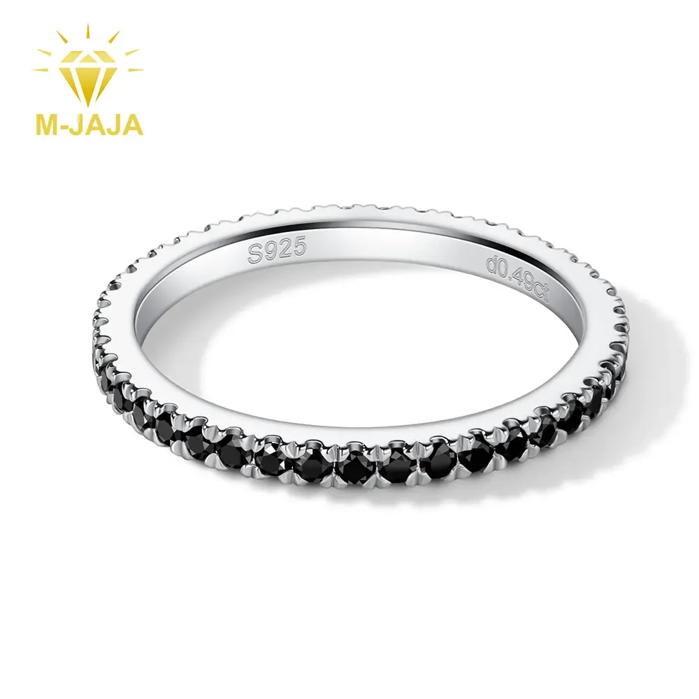 

M-JAJA Black Moissanite Ring Eternity Wedding Band for Women S925 Sterling Silver Lab Diamond Stackable Engagement Rings Jewelry