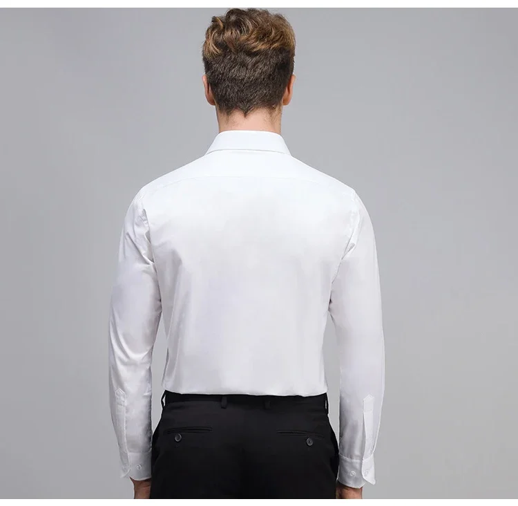 Classic Long Sleeve Slim-fit Dress Shirts Men Formal Business Social Simple Basic Design White Work Office Casual Shirt