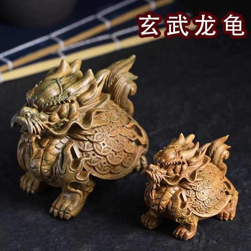 Green Sandalwood Black Tortoise Luca Dragon Turtle Ornaments Wood Carving Crafts Rui Beast Home Office Decorations Solid Wood