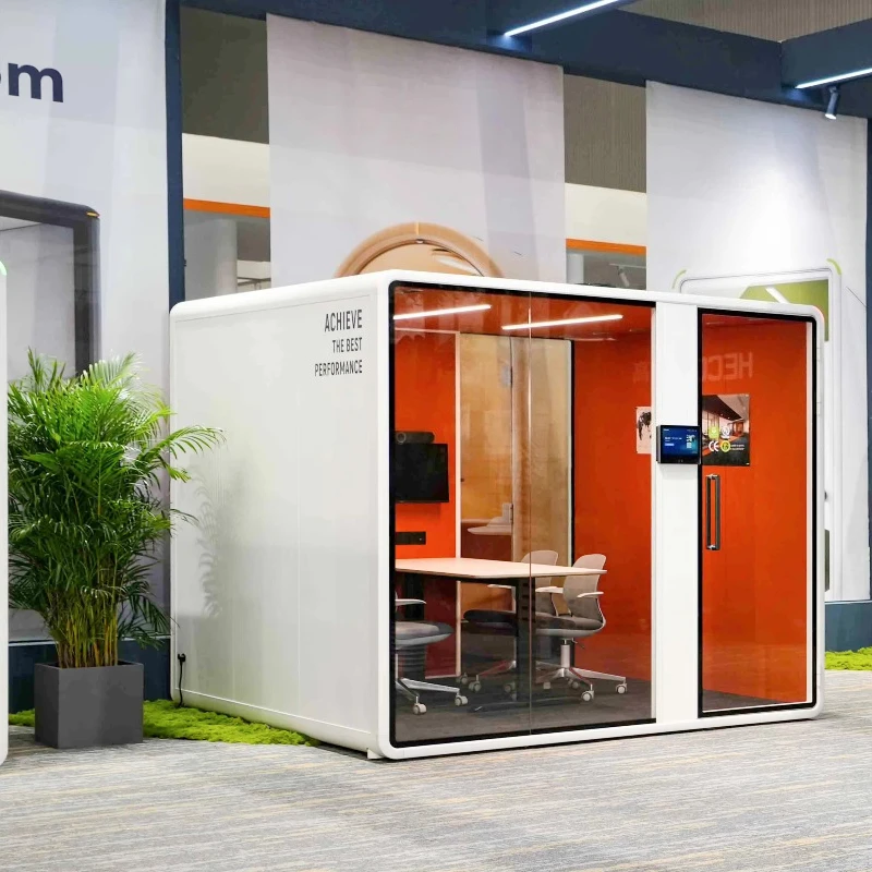 Multi-person Meeting Pod Orange Interior Color Office Pod Movable Privacy Phone Booth For Scheduled Meeting