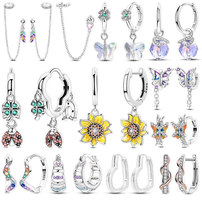 

Original 925 Sterling Silver Butterfly Purple Geometric Zircon Lucky Clover Earrings Woman Earring Party Jewelry Wedding Gift