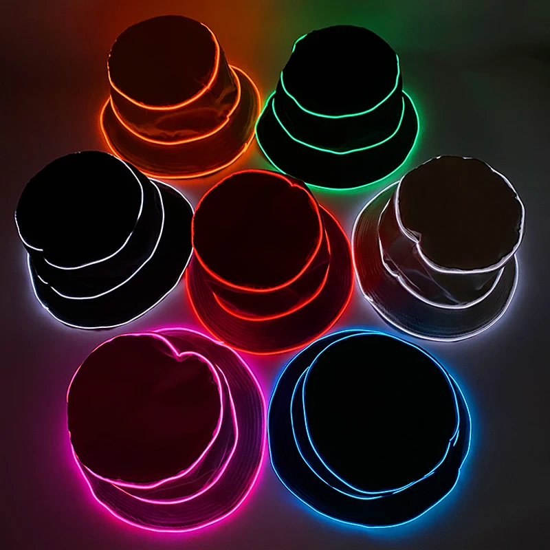 Fashion Cotton LED Light up Bucket Hats Unisex Solid Color Summer Sunscreen Hat Fisherman Cap for Women Men Fisherman Hat