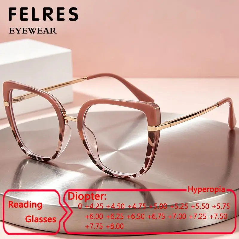 Elderly Women High Diopter+6.0 6.5 7.0 +8.0 Cat Eye Anti Blue Light Reading Glasses Female Clear Prescription Presbyopic Eyewear
