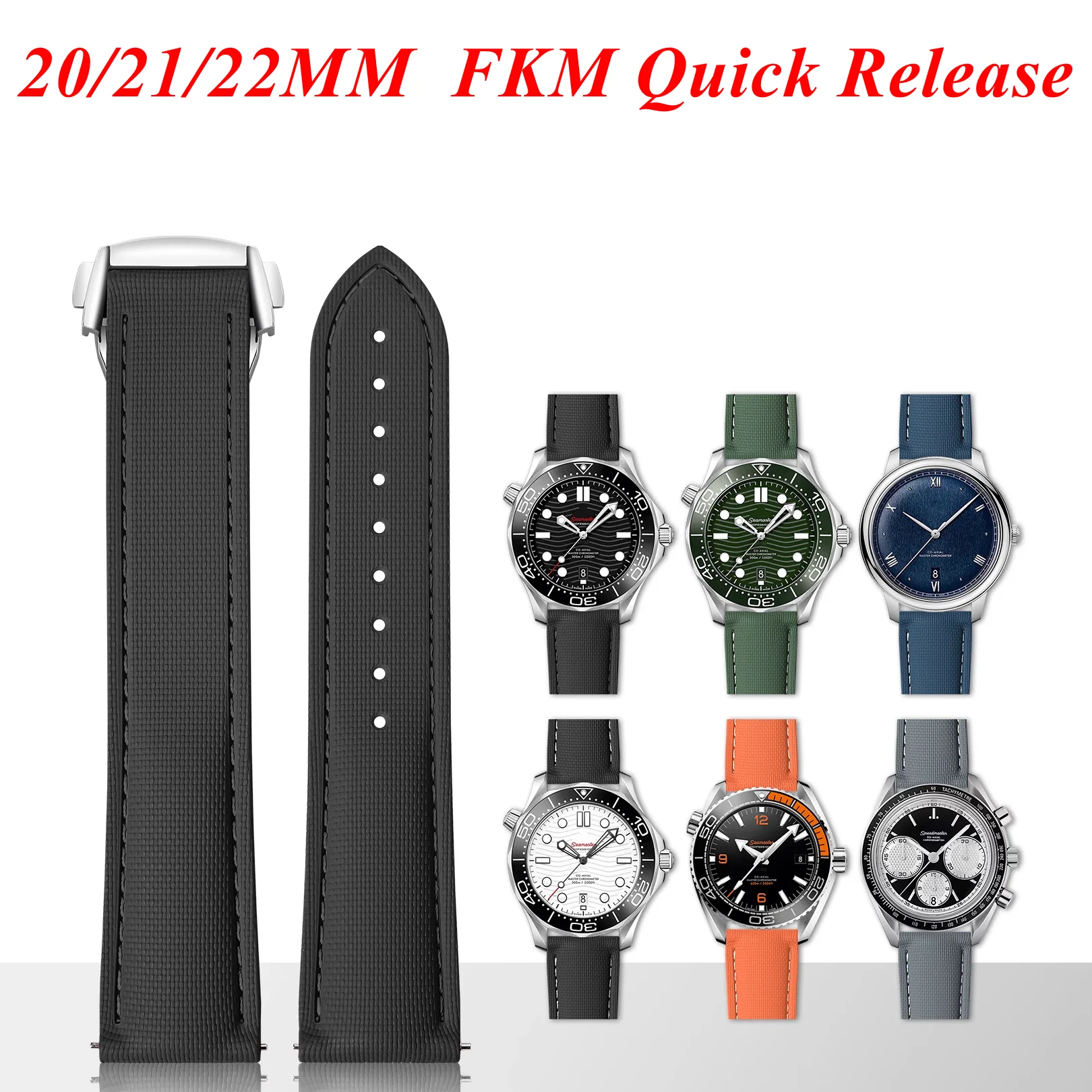 Premium 20/21/22mm FKM Fluoroelastomer Weave Pattern Rubber Watch Strap For Omega Seamaster Speedmaster Band Universal Bracelet