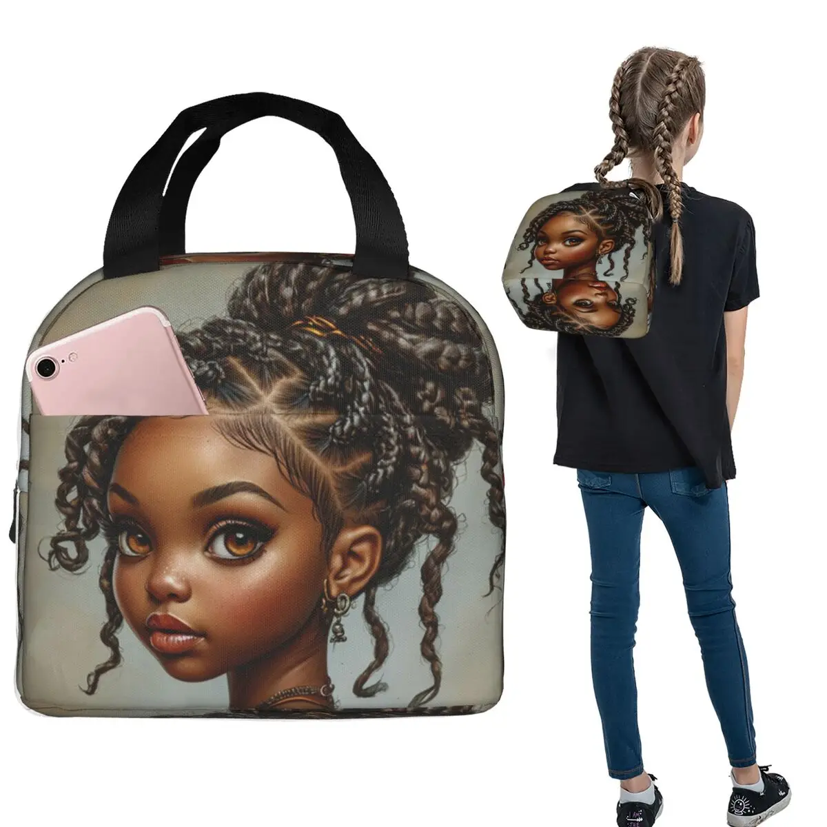 

Girl Pattern Cartoon Lunch Bags Insulated Bento Box Waterproof Lunch Tote Leakproof Cooler Thermal Bag for Woman Student Travel