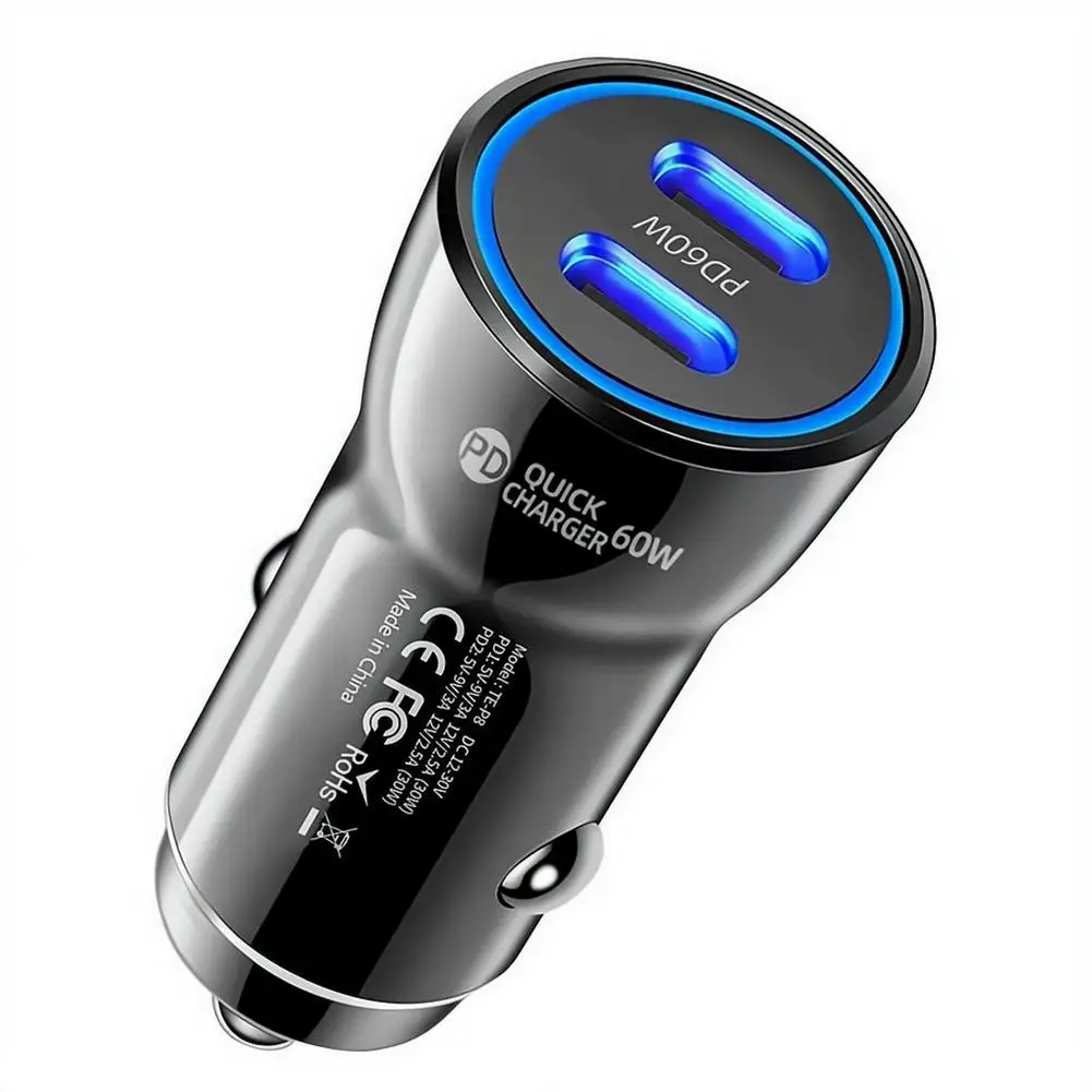 Dual Port PD Car Charger Type C Fast Charging Compact Design Intelligent Power Adjustment Universal Fit for Most Devices