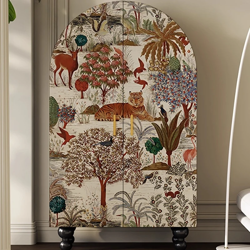 

French Style Retro Jungle Tiger Bedroom Wardrobe Wood Clothing Storage Cabinet Shoe Cupboard Guarda Roupa Space Saving Furniture
