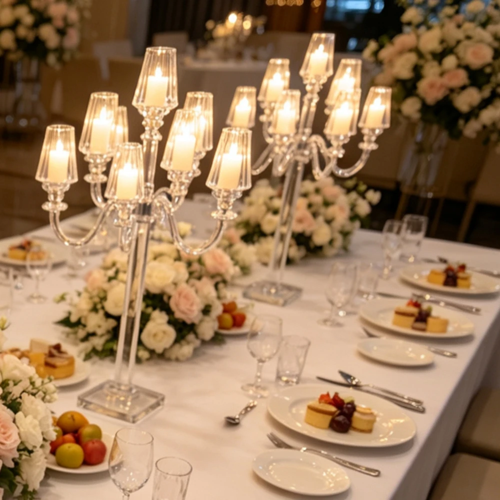 5-12pcs 100cm acrylic candlestick Holders Vintage trumpet vase Candelabra Candlestick Holders for Candles 6 Arms Candle Holder
