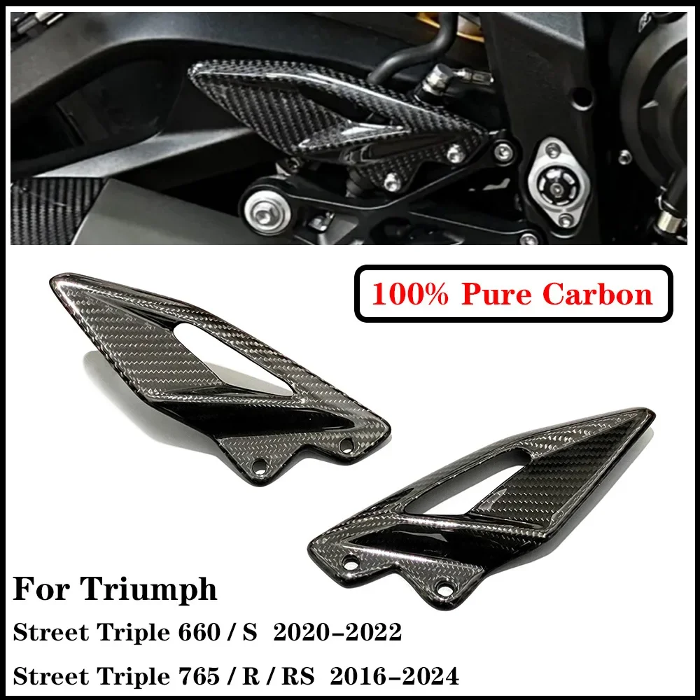 

For Triumph Street Triple 660 765 R RS 2016-2021 2022 2023 2024 Carbon Fiber Motorcycle Accessories Heel Guard Plates Foot Rests