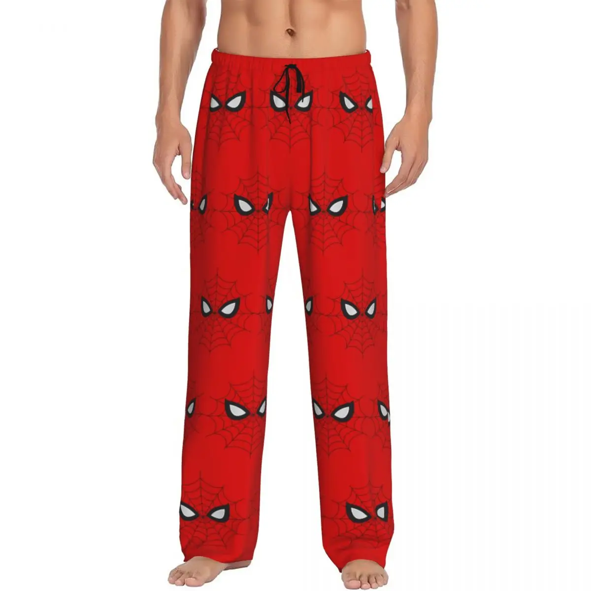 Custom Spider Red Web Pajama Pants for Men Cartoon Lounge Sleep Stretch Sleepwear Bottoms with Pockets