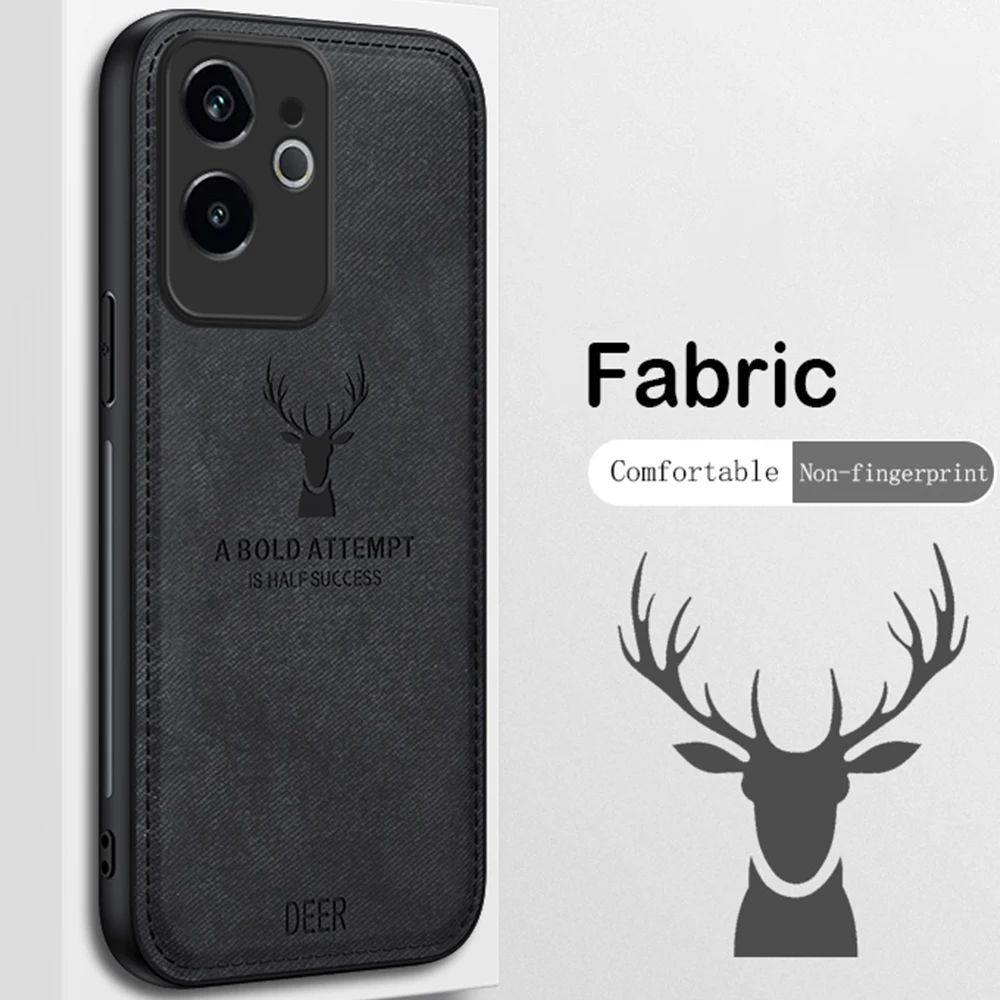 Fabric Case for Oppo Realme GT6 (China) Deer Matte Cloth Silicone Protection Full Camera Luxury Phone Cover OppoRealmeGT6 Shell