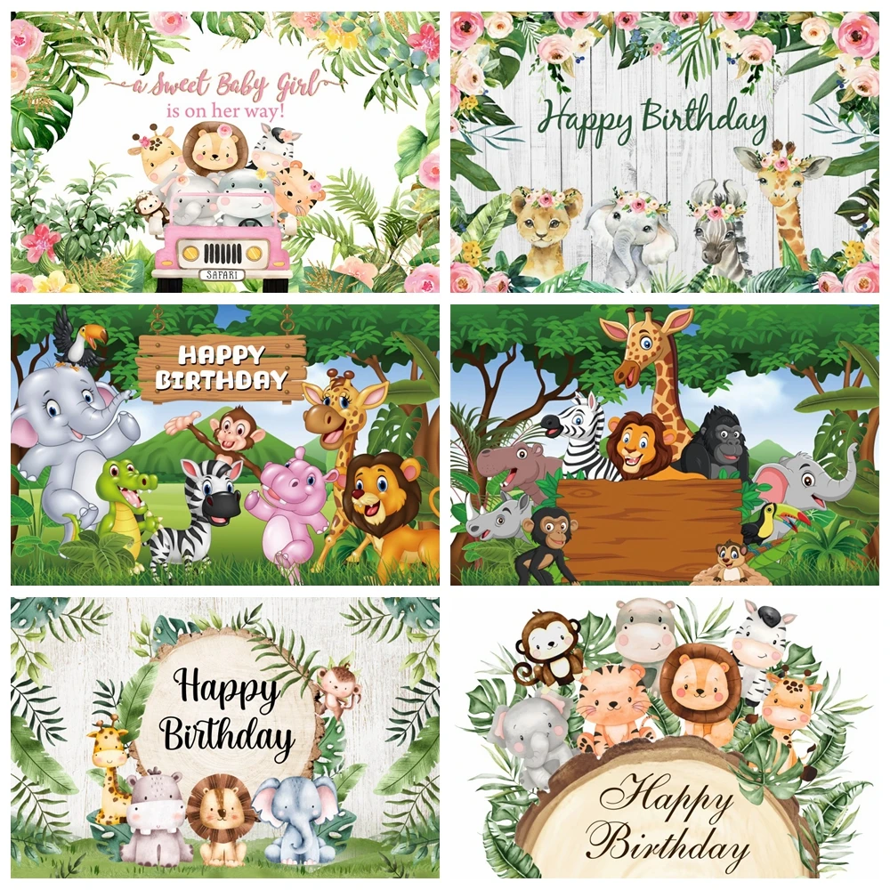 

Tropical Safari Jungle Backdrop Wild One Animals Forest Newborn Baby Shower Birthday Party Photography Background Photo Studio