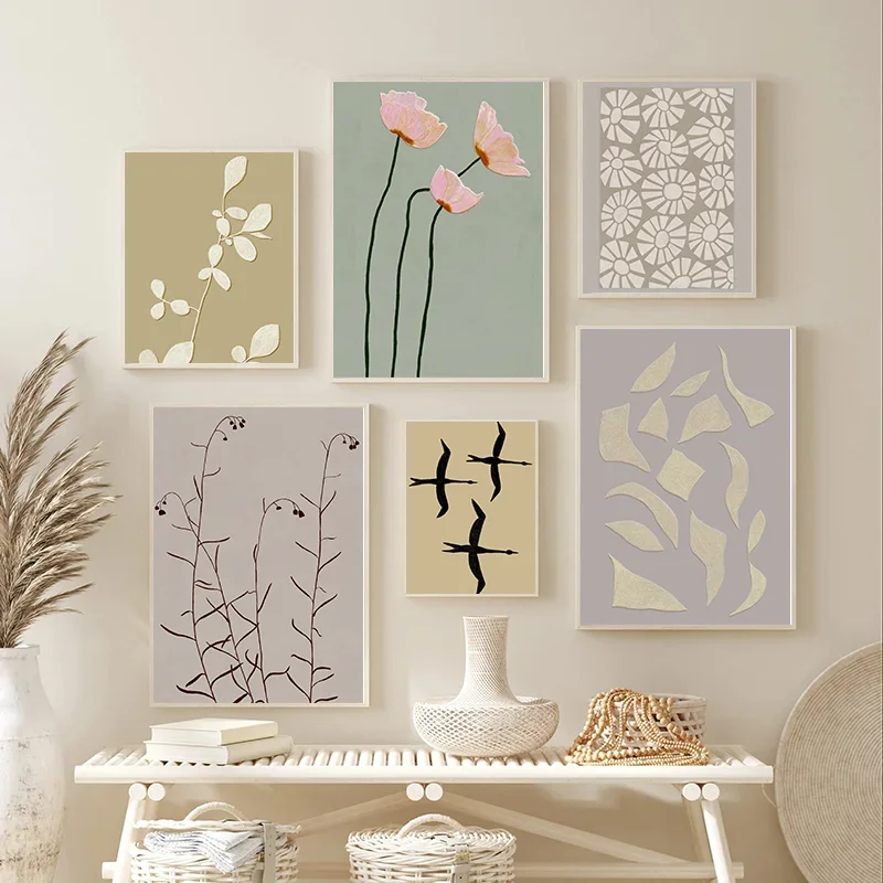 Modern Geometric Pattern Abstract Flora Aesthetics Poster Print Canvas Wall Art Picture Home Living Room Decorative Painting Set
