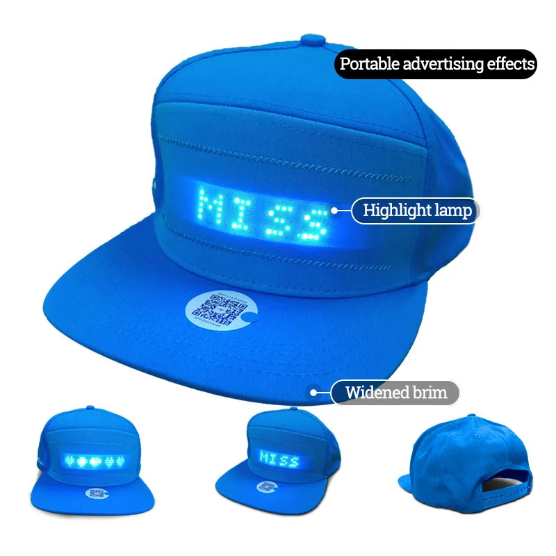 Four Color Chose Bluetooth LED DIY Hats Neon Programmable Hat Flashing Scrolling Baseball Cap Glowing Hat