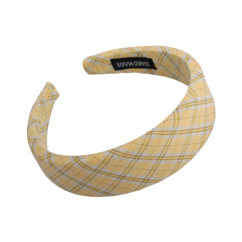 Retro Plaid Wide Headband for Women Cream Color Padded Hair Band High Crown Volumizing Headwear Korean Style Hair Accessories