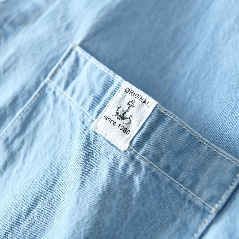 

Новинка 202, мужская японская носимая одежда ort Sve Denim irt, повседневная молодежная верхняя одежда, свободная посадка, летняя тонкая однотонная одежда