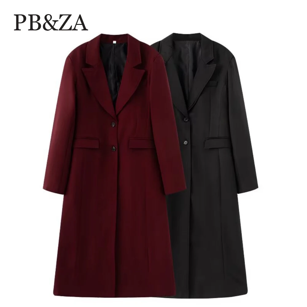 

PB&ZA женский свободный костюм с воротником, длинными рукавами и карманами на пуговицах, осенне-зимний новый стиль, облегающий крой и элегантный длинный