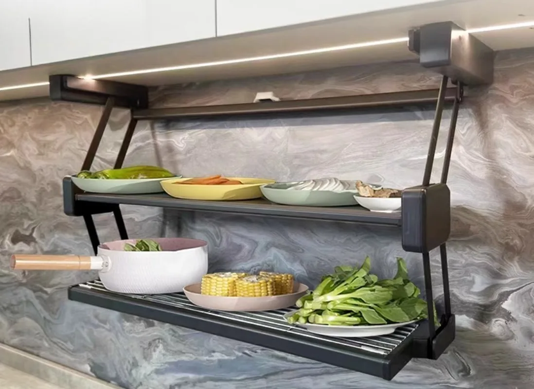 خزائن المطبخ الكابينة سلال المطبخ سحب أطباق قابلة للطي توابل تلسكوبي رفع الفضاء كبسولة الرفوف #1