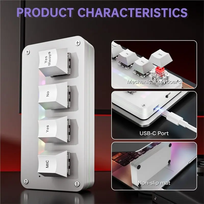 Hot Selling-4-Key Customize Wireless Voice Input Keyboard Macro Knob Copy Paste Shortcut Key Keyboard Vibecoding Keyboard,4-Key