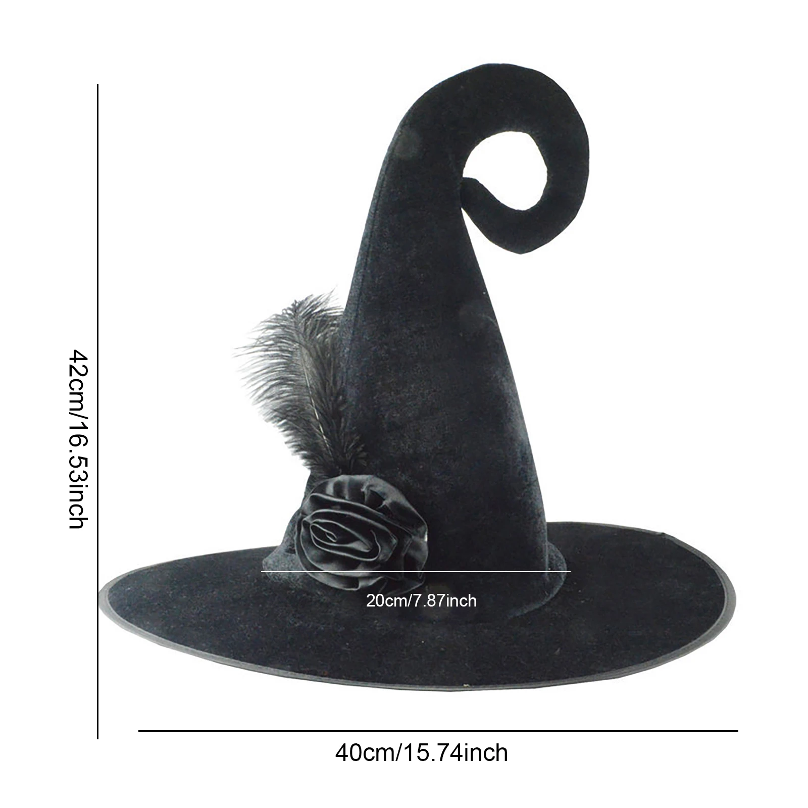 ハロウィン つば広魔女帽子 羽付き ローズ ウィザードハット 装飾小道具 多用途 女性 男性 仮装パーティー用