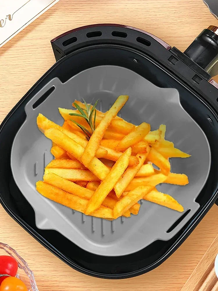 Air Fryer Silicone Pot Oven Baking Tray Square Liner Bread Fried Chicken Pizza Basket Mat Replacemen Grill Pan BBQ Accessories