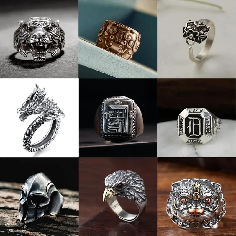 Three-dimensional design a variety of exquisite Thai silver geometric no inlay exaggerated domineering retro men's open ring