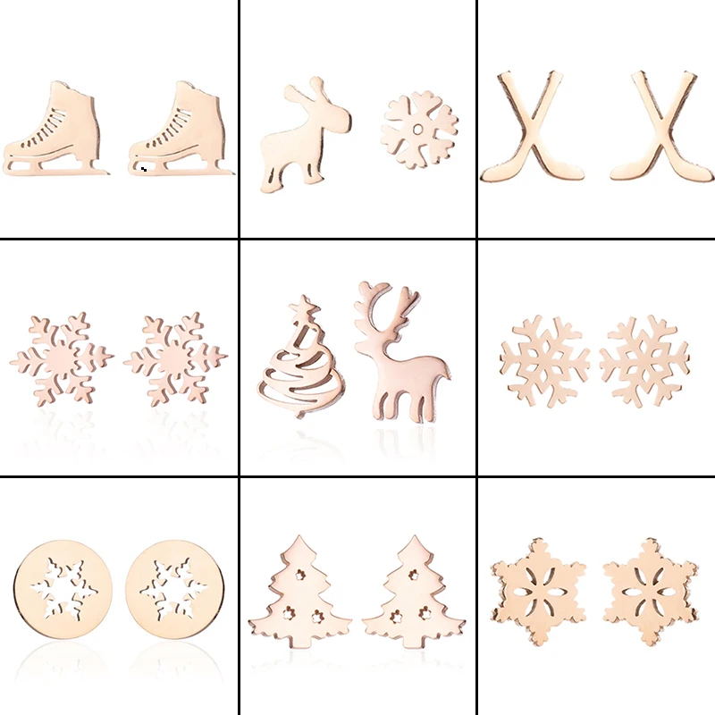 Christmas Tree Deer Earring for Women Asymmetry Stainless Steel Ear Jewelry Girls Xmas Snowflake Earrings Accessories Wholesale