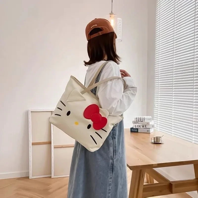 MINISO Canvas Handbag for Women Girl Hello Kitty Tote Designer Fashion Trend Brand Luxury Ladies Shoulder Bag Top Quality