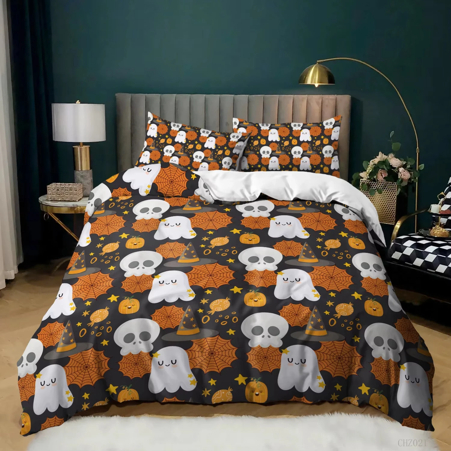 Gothic Spooky Duvet Cover Cute Ghost Comforter Cover Gothic Halloween Bedding Set Cartoon Horror Festival Quilt Cover Twin King