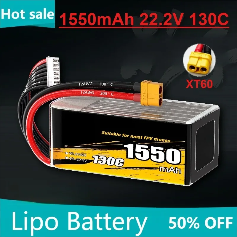 

1550mAh 6S 22.2V 130C with XT60 Plug for RC FPV Airplane Quadcopter Helicopter Drone Lithium Ion Battery