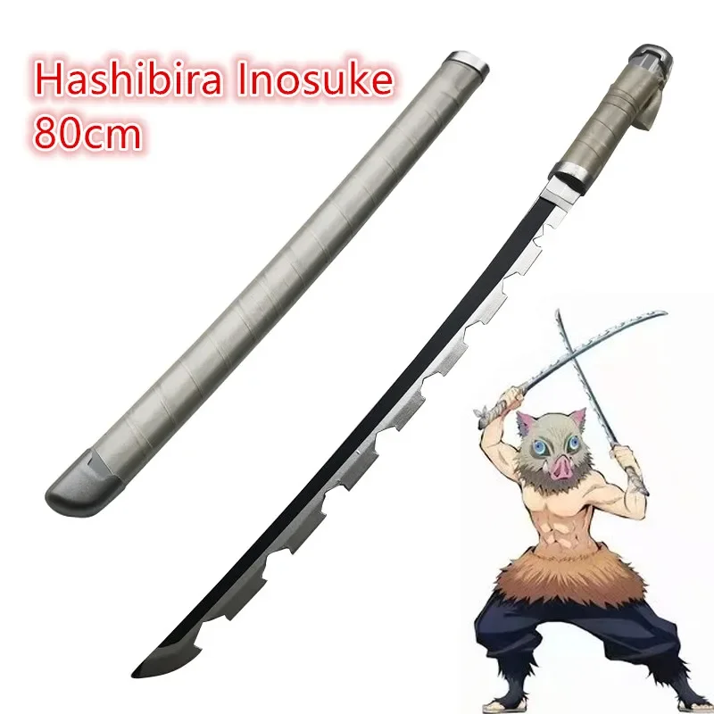 Demônio Slayer Espada Arma, Hashibira Inosuke Cosplay, Anime Ninja Knife, Brinquedo De Madeira, 80cm, 1:1