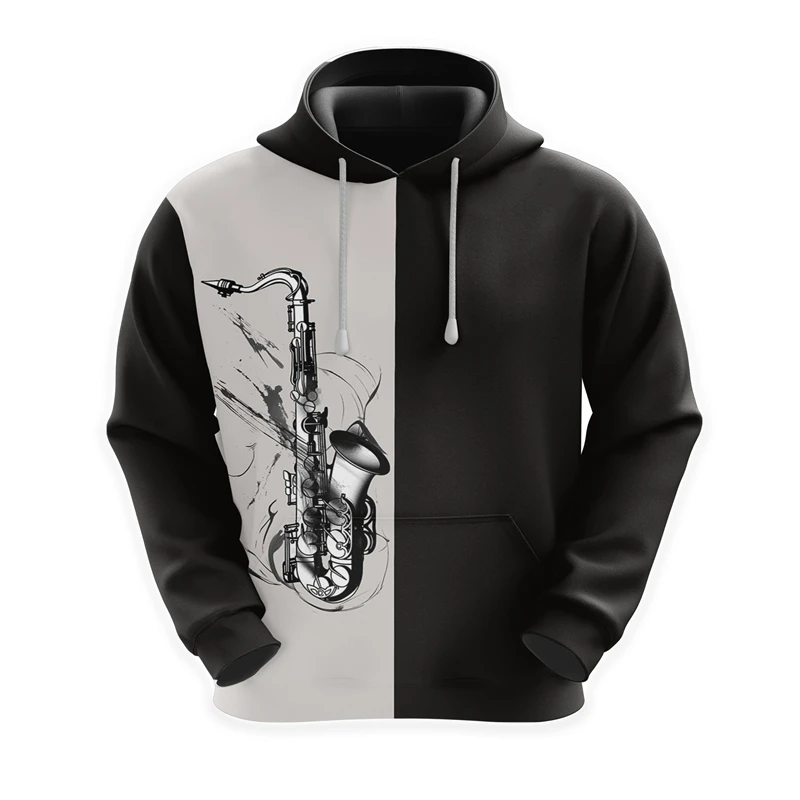 Saxophone Hoodies For Men Clothes Music Instruments Graphic Sweatshirts Jazz Singer Pullovers Casual Male Streetwear Unisex Tops