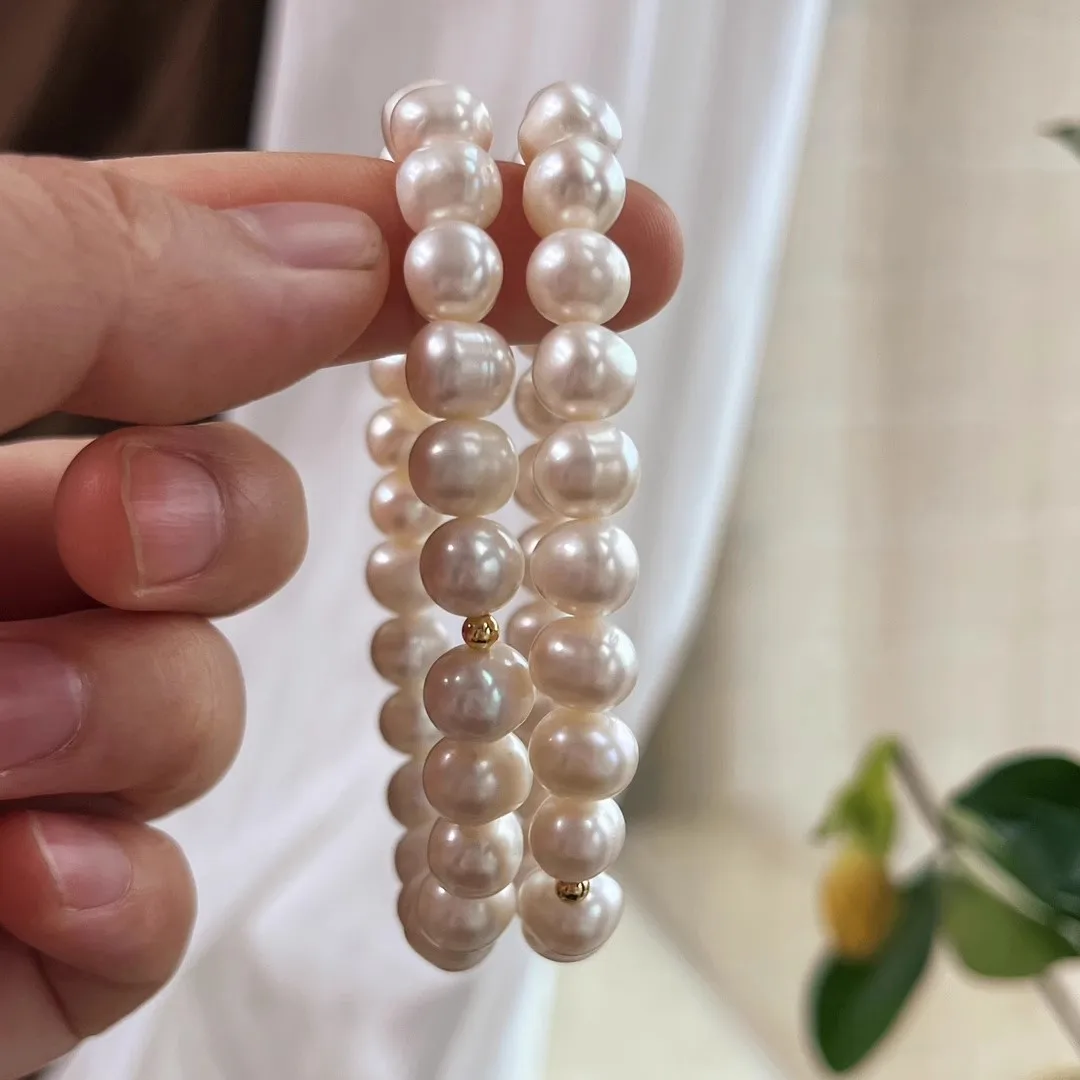 أسعار الجملة سوار اللؤلؤ AAA 8-9mm جولة اللؤلؤ الياباني الطبيعي مغلقة مطاطا 7.5-8 بوصة سوار اللؤلؤ
