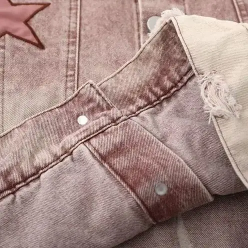 Veste en Denim Délavé avec Broderie Étoile pour Femme, Manteau Unisexe, Bomber Rose, Vêtements d'Extérieur de Cowboy, Printemps Automne, Vestes de Rue