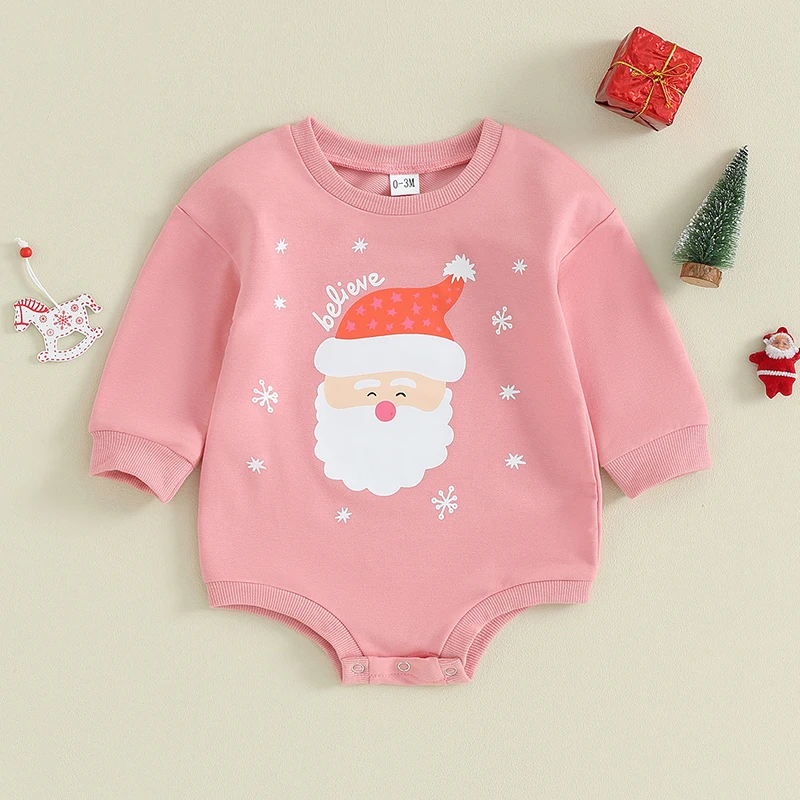 

Infant Girls Christmas Hoodies Bodysuit Winter Reindeer Elk Pattern Round Neck Full Sleeve Autumn Xmas Playsuits