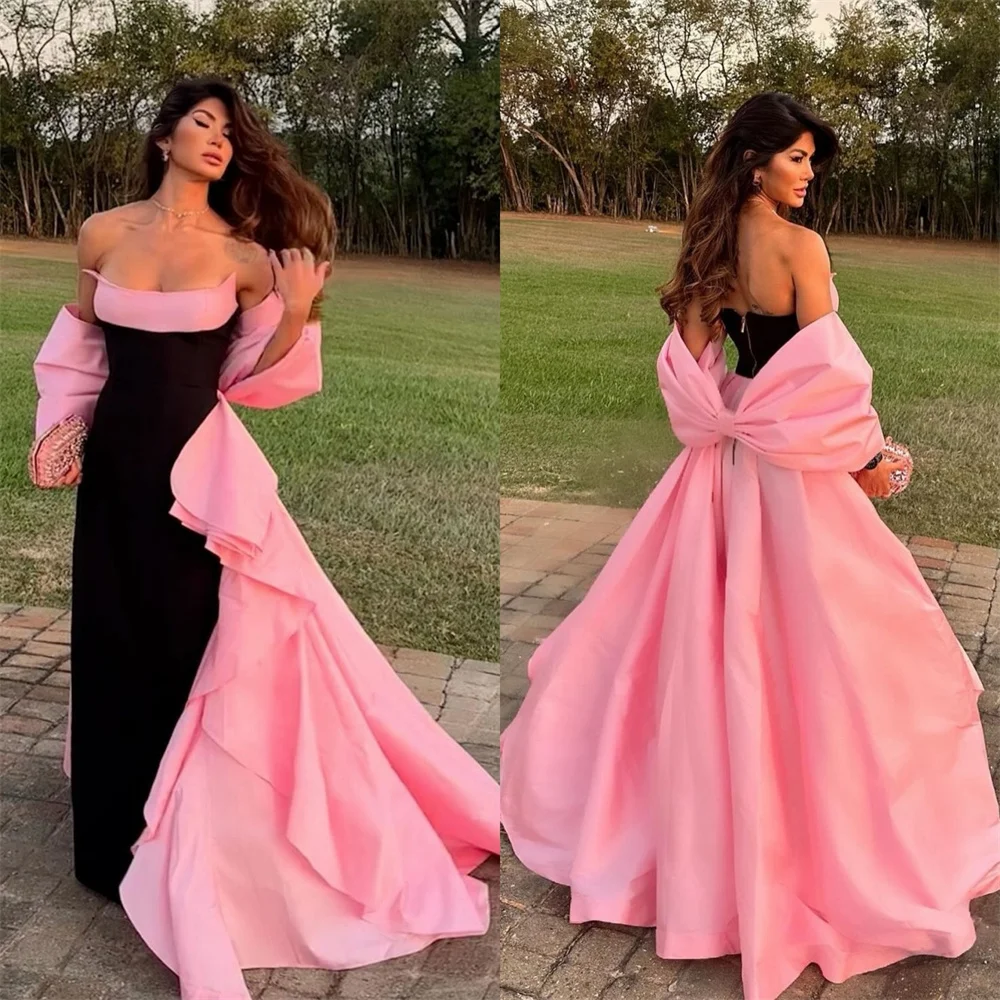 

Customized Saudi Arabia Formal Gown Dearin Strapless Column Floor Length Open Back Skirts Bows Vertically Ruffle Bespoke Occasio