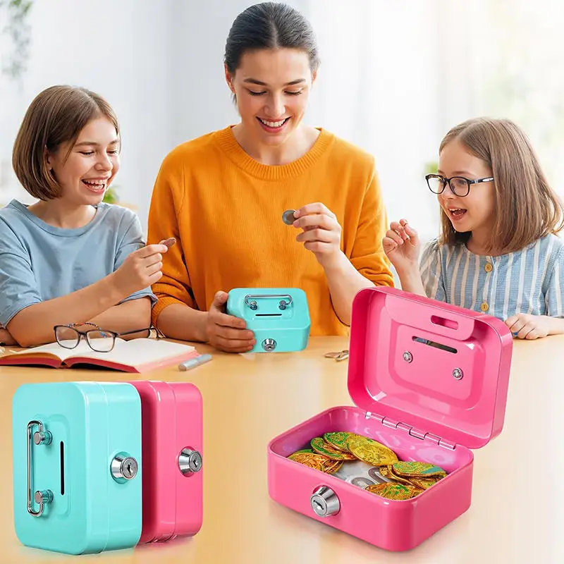 Mini Money Safe Box Key Money Holder Metal Storage Case Small Security Lock Box with Key Kids Portable Lockable Coin Boxes