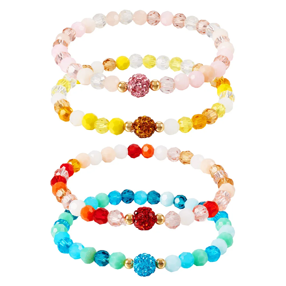 

4pcs Stackable Glass Beaded Bracelet Faceted Round Rhinestone Bead Stretchy Bangle for Women Girl Friendship Gift Jewelry Making