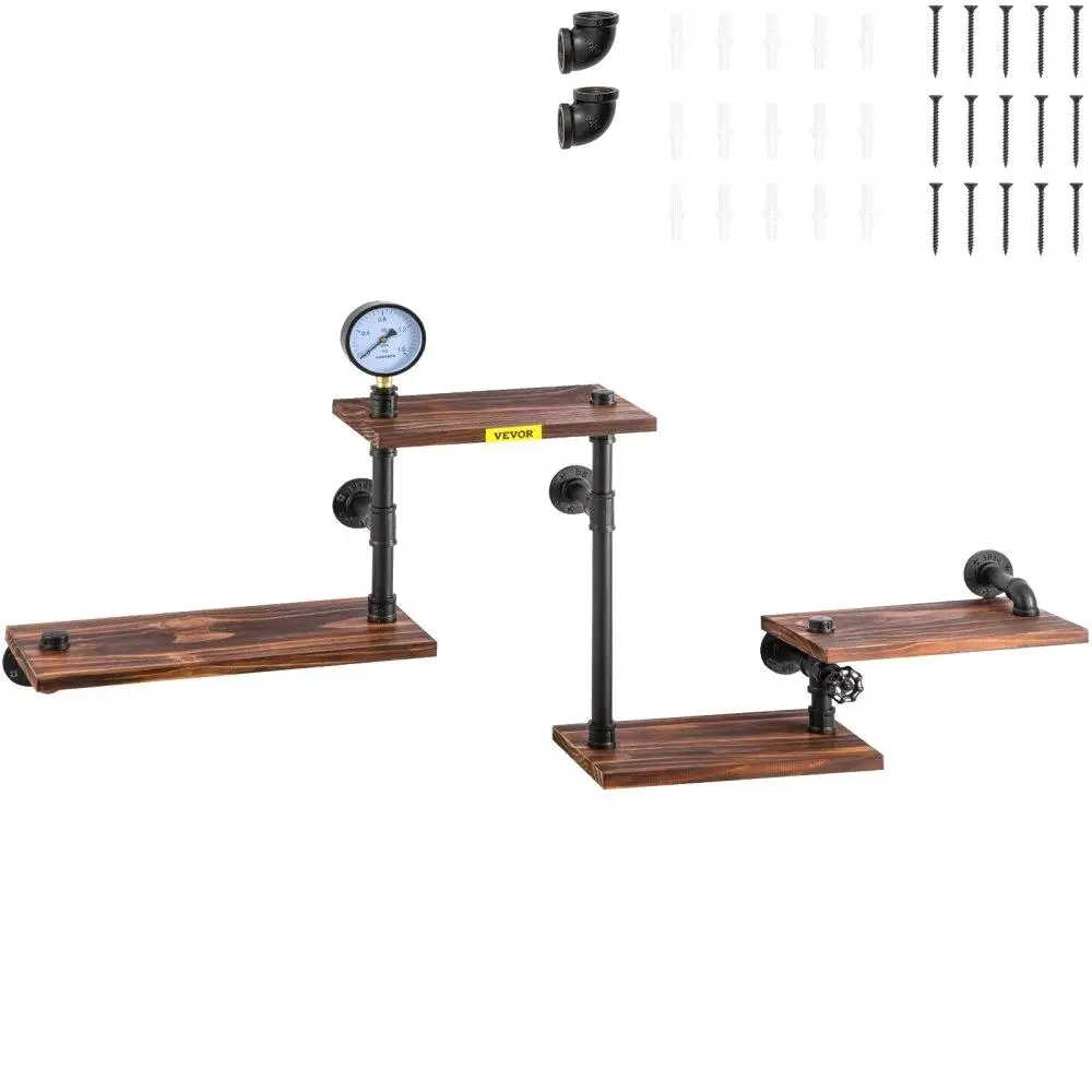 

Industrial Pipe Shelving 4-Tier Wood Planks Rustic Floating Wall Shelves DIY for bar Kitchen Bathroom Farmhouse Living Room