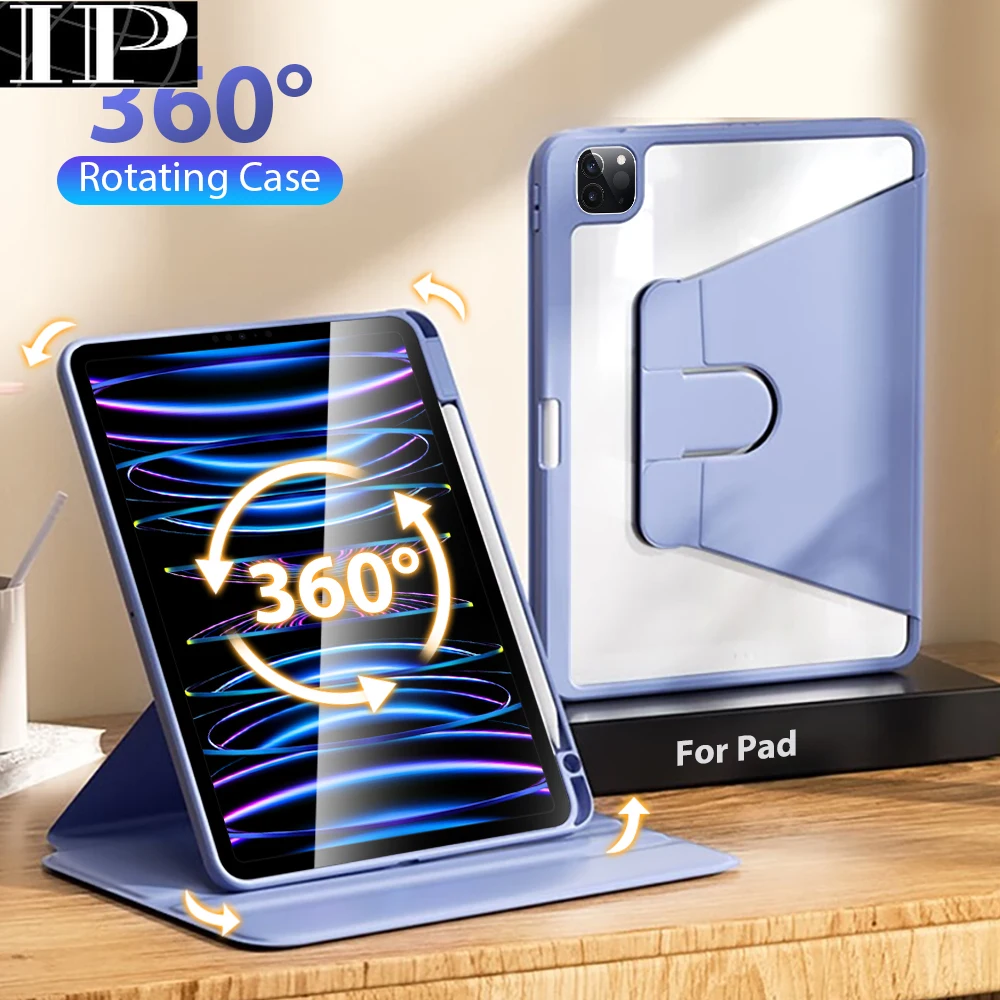 

360 ° Вращающийся чехол для Ipad Pro 12.9 11 2022 6th Air 5 4 3 Funda Mini 6 1 2 9.7 9 9th 10 10th Generation 10.9 10.2 2021 Cover