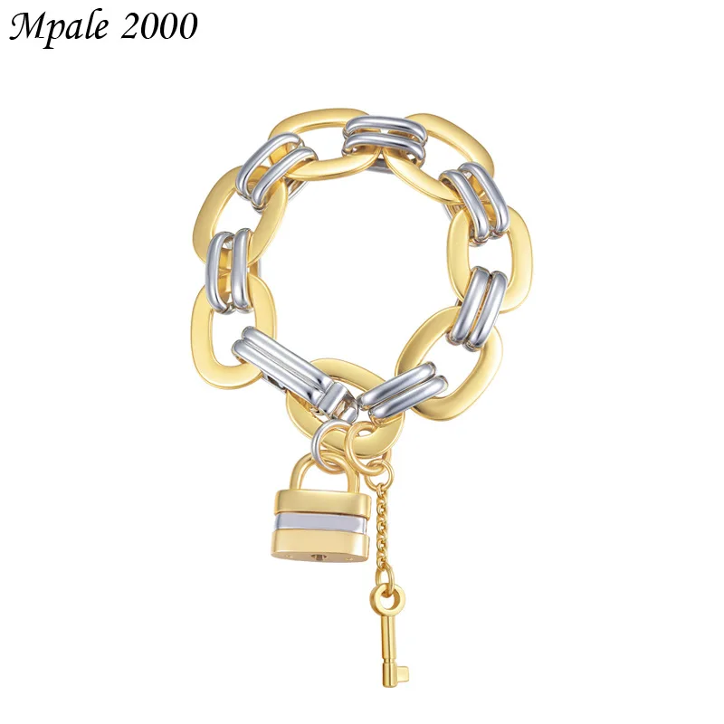 

European and American hip hop copper Cuban bracelet personality exaggerated padlock pendant circular bracelet trend fashion ins