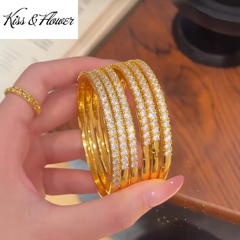 

KISS&FLOWER Gold Luxury Shiny Bracelets Bangles For Women Wedding Party Birthday Christmas Bride Mother Girl Ladies Gifts BR373