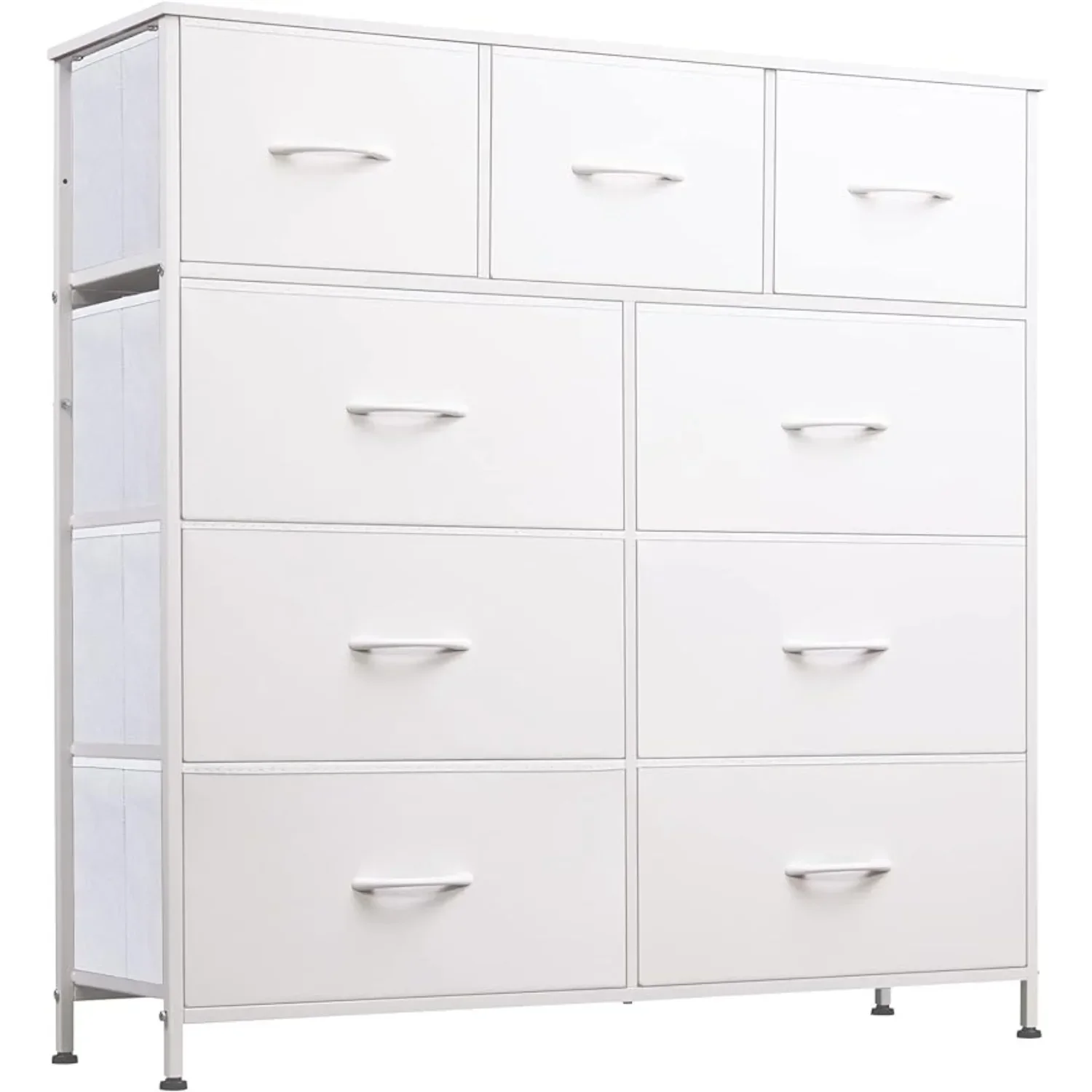 

9-Drawer Dresser, Fabric Storage TowerOrganizer Unit for Bedroom w/ Fabric Bins, Steel Frame, Wood Top, Easy Pull Handle, White