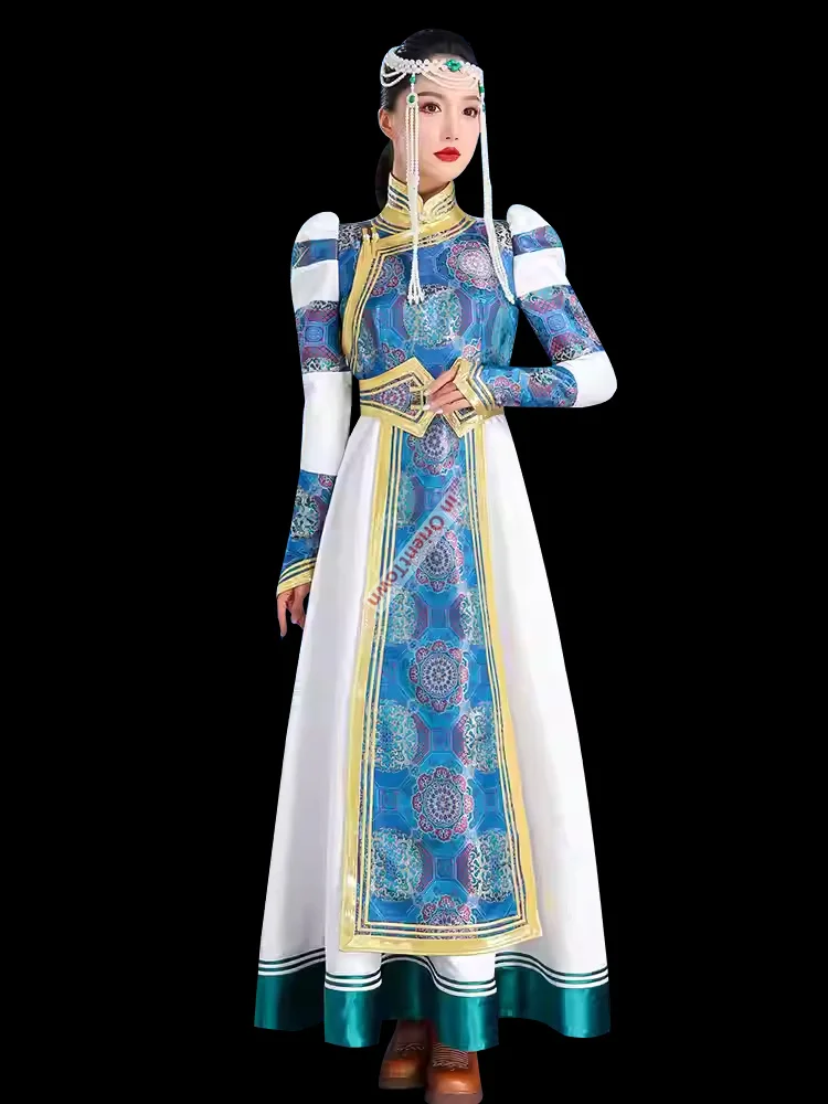 آداب منغولية رداء الزفاف فستان أبيض منغوليا الداخلية الاتجاه العرقي الأقلية زي أداء الرقص التصوير الزي