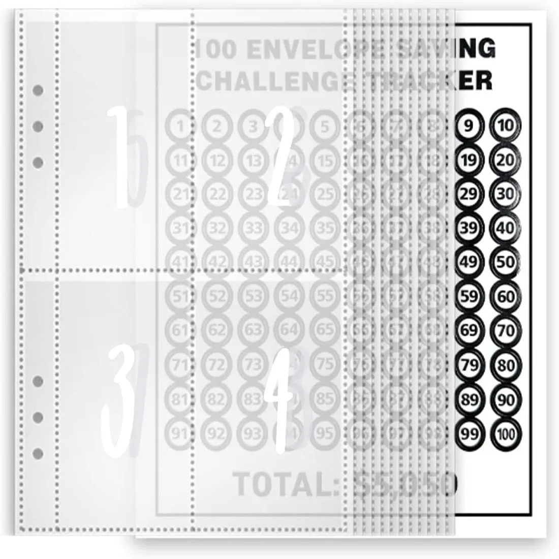 

26 Sheets 100 Envelopes Money Saving Challenge Inserts, Pre-labeled A5 Binder Plastic Refill Pages for Replacement with Tracker