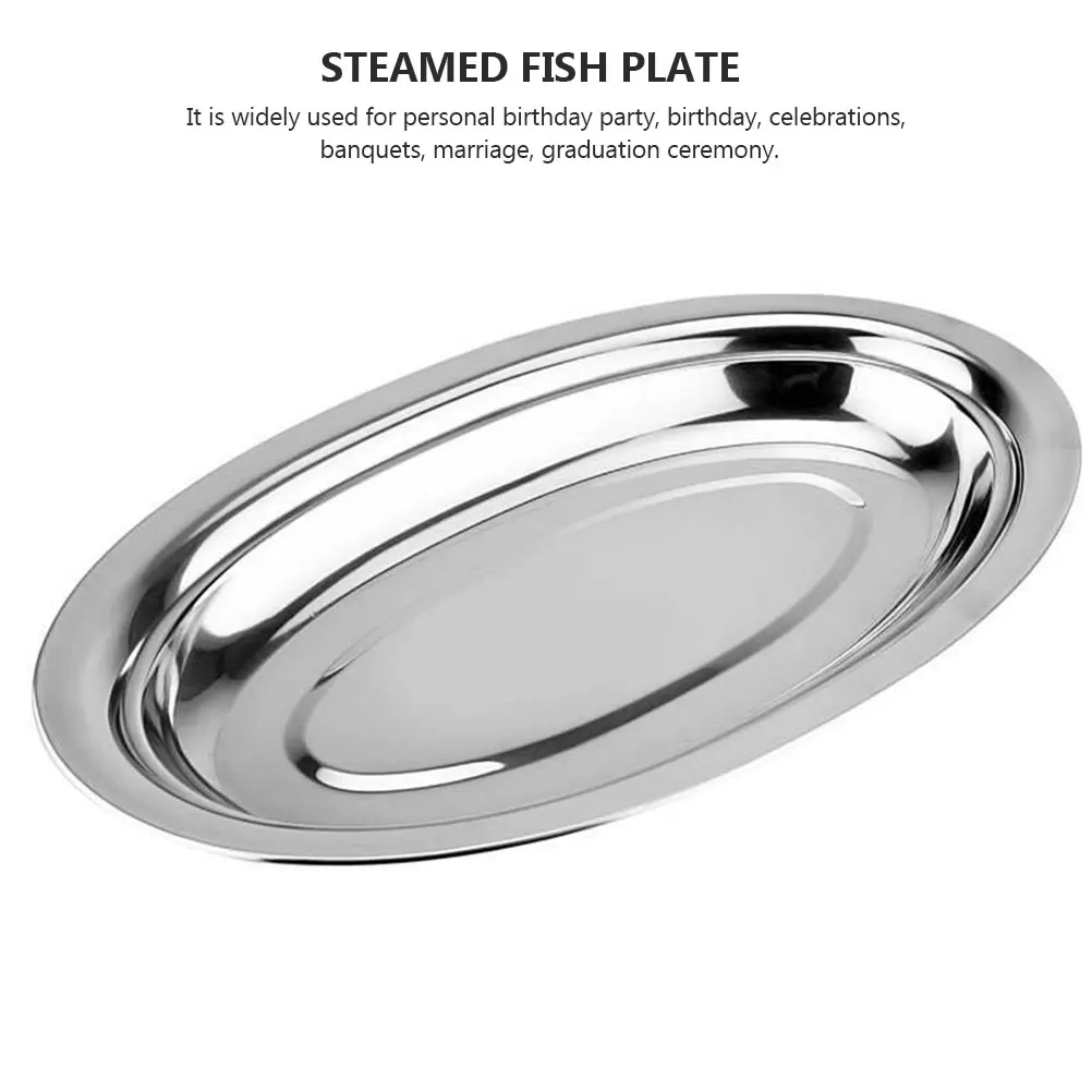 

2Pcs Stainless Steel Oval Plates Heat Resistant Steamed Fish Tray Multi Purpose Kitchen Food Serving Dish